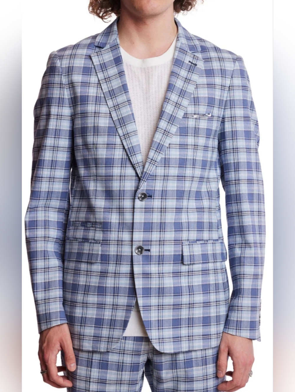 Paisley & Gray Dover Notch Jacket - Slim Fit - Blue Madras Check - NWT
